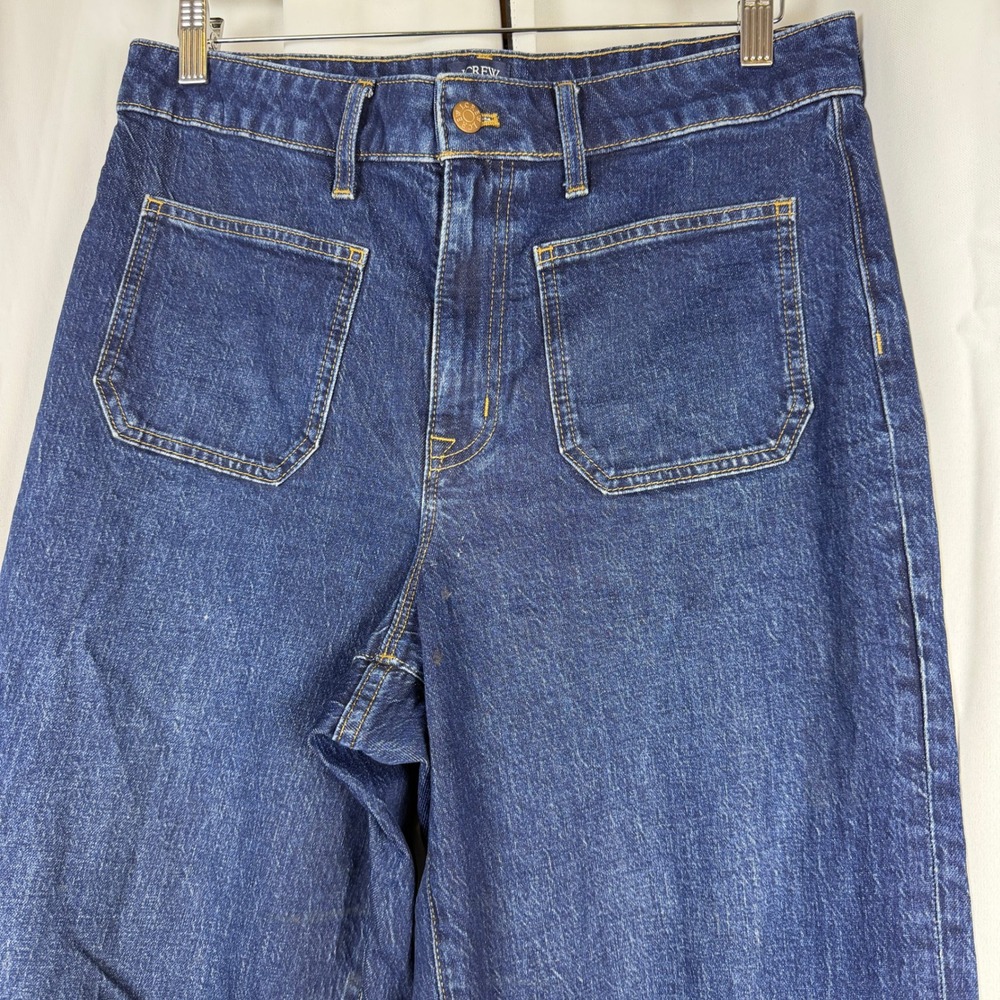 J.Crew Curvy Full-Length Slim Wide-Leg Jeans Dark Wash Size 29 Patch Pockets